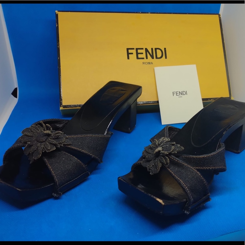 Fendi‎ denim flower Logo heel sandals 36 - Picture 2 of 13